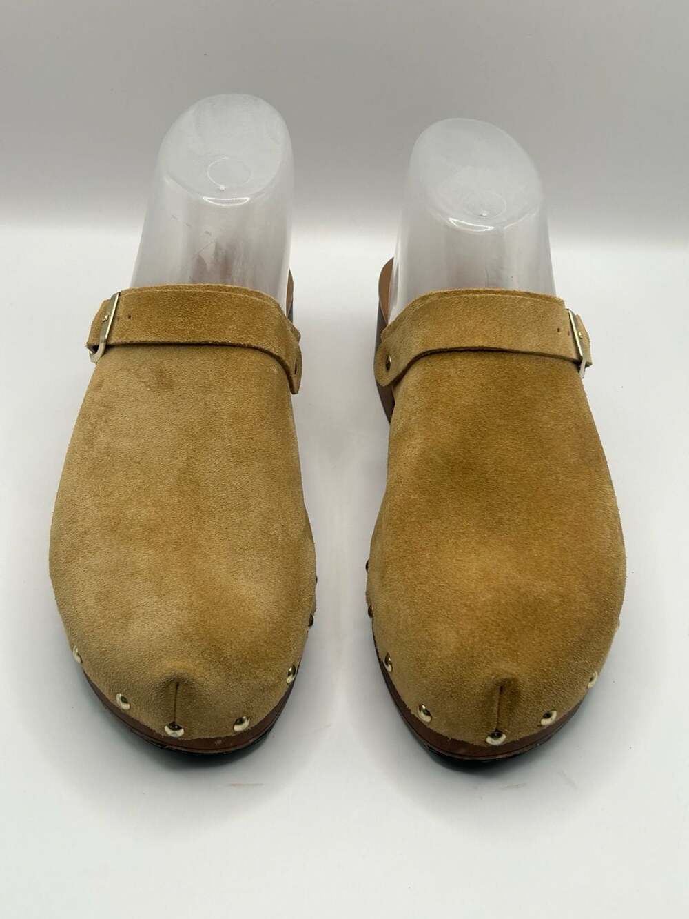 Avellini Camel Suede Studded Clog Mules Size 39